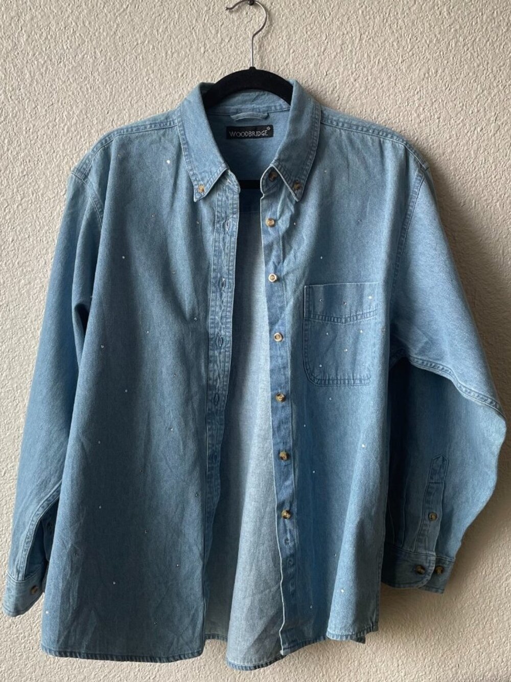 Woodbridge Light Wash Denim Women's Size XL Button Down Shirt Rhinestone